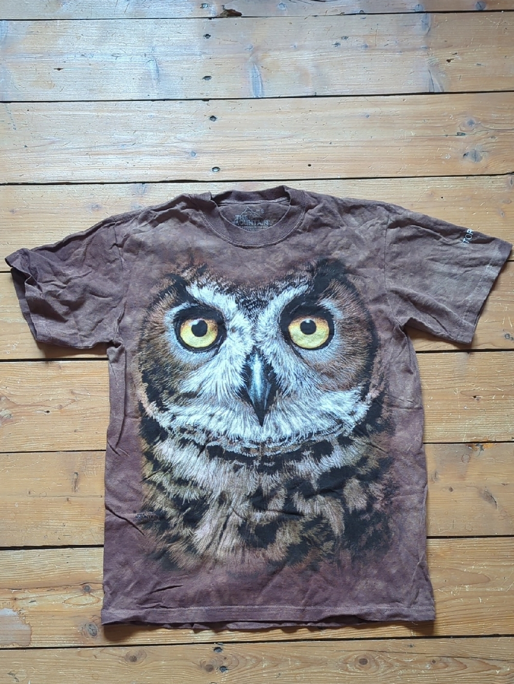 279-The Mountain Brown Graphic Tee with Owl Print